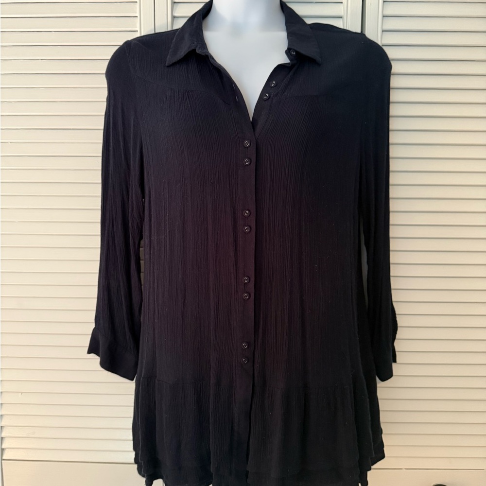 Soft Surroundings Dark Navy Cuffed Sleeve Button Down Shirt, NWOT
